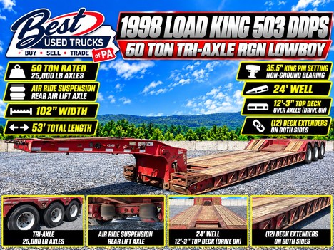 1998 LOAD KING 503 DDPS  Tri-Axle RGN T Lowboy Trailer #12952