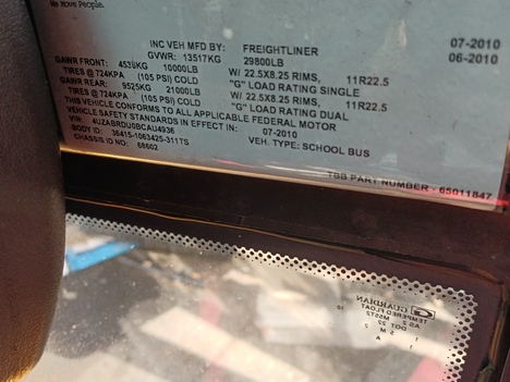 USED2011THOMAS54PASSENGERSCHOOLBUS #12391-8