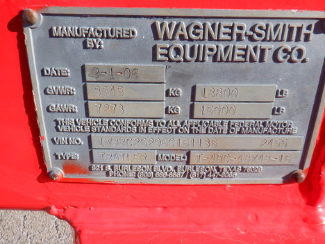 USED 2006 WAGNER-SMITH T-4RC-48X48 REEL TRAILER EQUIPMENT #3844-8