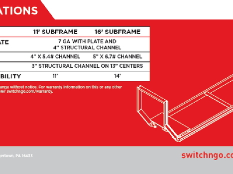 NEW SWITCH-N-GO SUBFRAME ASSEMBLY SWITCH-N-GO BODY TRUCK BODY #12602-4