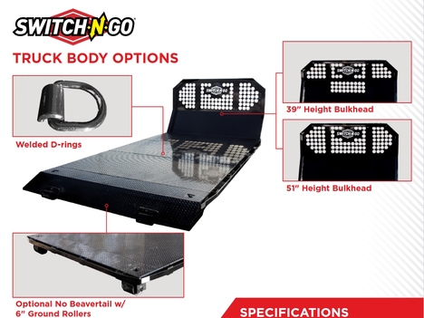 NEW SWITCH-N-GO 12FT FLAT BED W/HIGH BUL SWITCH-N-GO BODY TRUCK BODY #13549-6