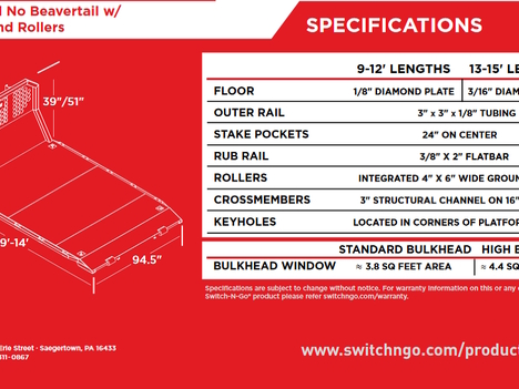 NEW SWITCH-N-GO 12FT FLAT BED W/HIGH BUL SWITCH-N-GO BODY TRUCK BODY #13549-7