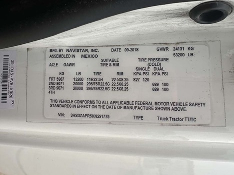 USED 2019 INTERNATIONAL LT 625 SLEEPER TRUCK #4024-14