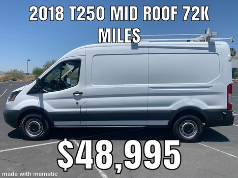 USED 2018 FORD TRANSIT T-250 MED ROOF L PANEL - CARGO VAN TRUCK #2860-25